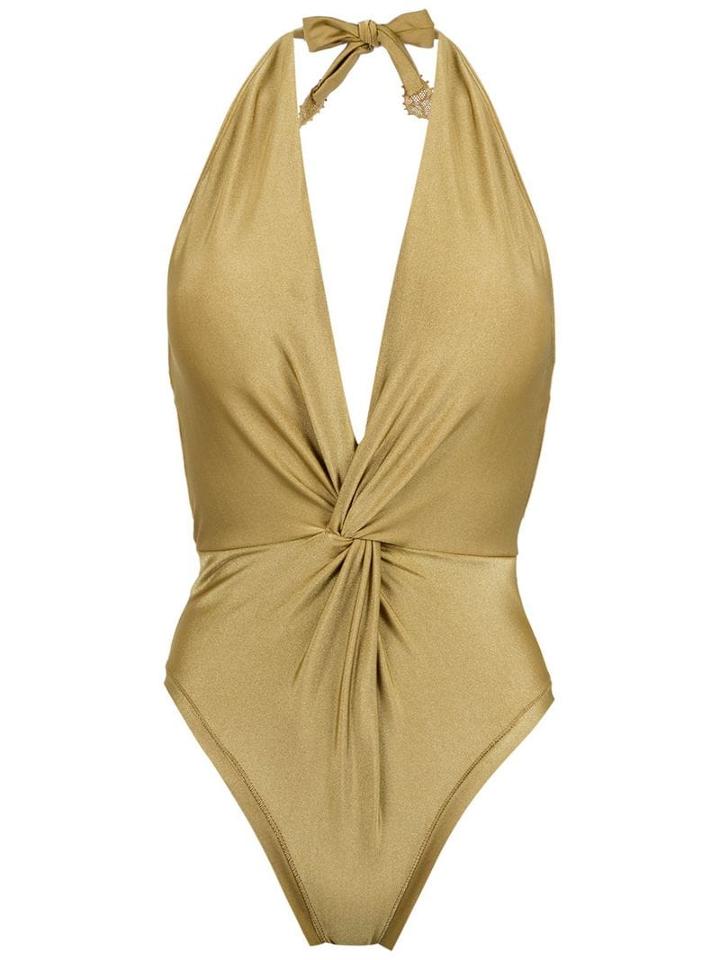 Martha Medeiros Halterneck Twisted Detail Swimsuit - Yellow
