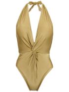 Martha Medeiros Halterneck Twisted Detail Swimsuit - Yellow