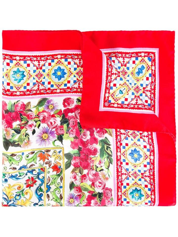 Dolce & Gabbana Mambo Print Scarf, Women's, Red, Silk