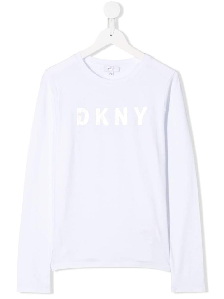 Dkny Kids Logo Print Longsleeved T-shirt - White