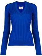 Maison Margiela V-neck Rib Knit Sweater - Blue