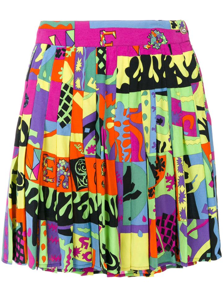 Versace Vintage Abstract Print Pleated Skirt - Multicolour