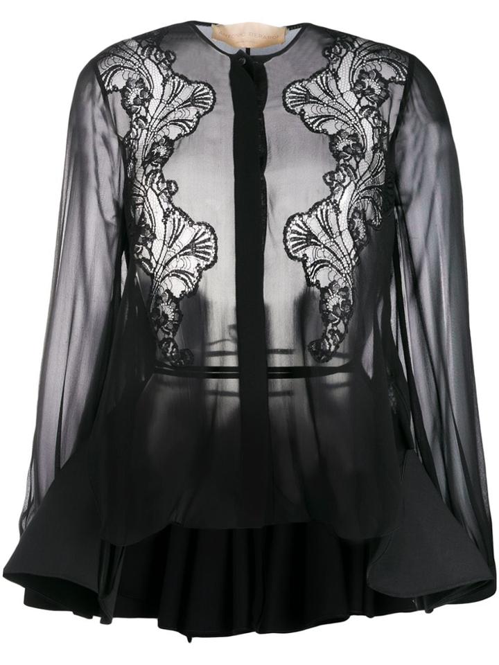 Antonio Berardi Lace-panelled Chiffon Shirt - Black
