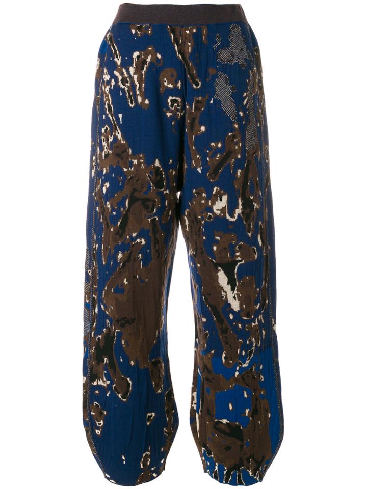 Boboutic Camouflage Print Gathered Ankle Trousers - Blue