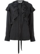 Givenchy Pinstripe Ruffle Shirt, Women's, Size: 36, Black, Silk