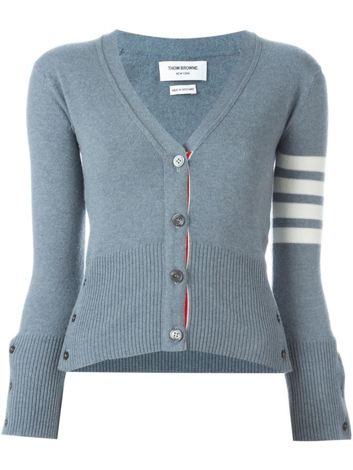 Thom Browne Contrast Stripe Cardigan, Women's, Size: 40, Blue, Cashmere