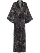 Märta Larsson Black Obsidian Print Long Silk Kimono