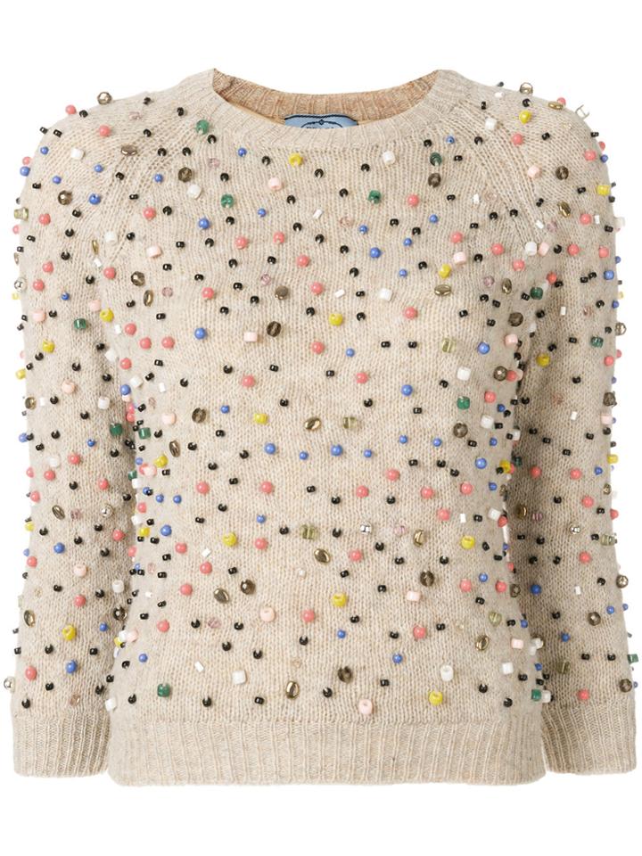 Prada Cropped Sleeve Sweater - Nude & Neutrals