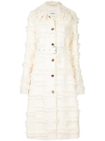 Goen.j A-line Variegated Tweed Frayed Coat - White
