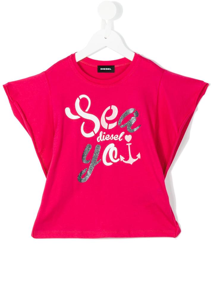 Diesel Kids - Short Sleeve Print Top - Kids - Cotton - 6 Yrs, Pink/purple