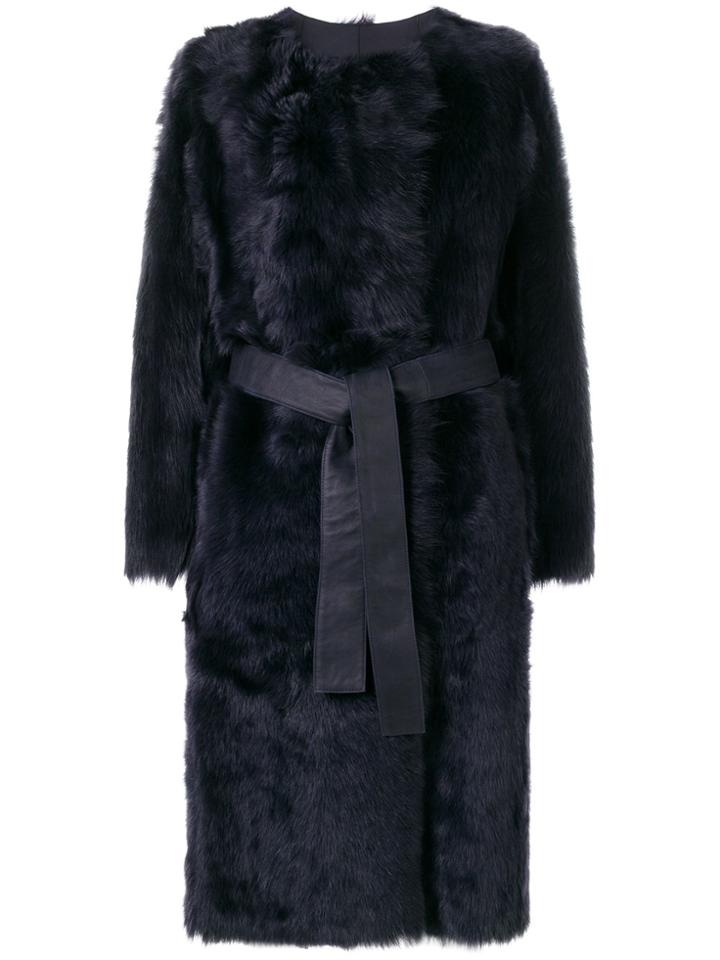 Yves Salomon Sheep Skin Shearling Coat - Blue