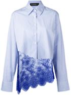 Filles A Papa - Asymmetric Lace Panel Striped Shirt - Women - Cotton/polyamide - 2, Women's, Blue, Cotton/polyamide