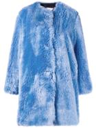 Msgm Faux Fur Collarless Coat - Blue