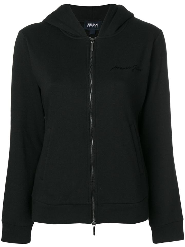 Armani Jeans Signature Embroidery Zipped Hoodie - Black