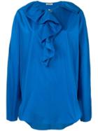 Nina Ricci Zipped Ruffle Collar Blouse, Women's, Size: 40, Blue, Silk