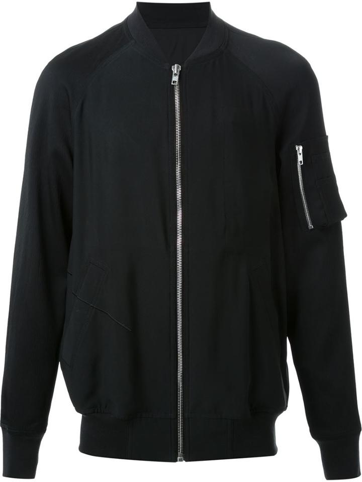Rick Owens Embroidered Back Bomber Jacket, Men's, Size: 54, Black, Acetate/cupro/viscose