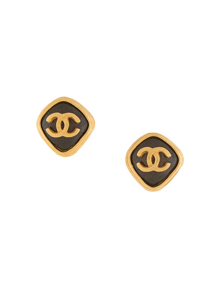 Chanel Vintage Shape Stone Earrings - Metallic
