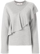Dvf Diane Von Furstenberg Asymmetric Ruffle Trim Sweatshirt - Grey