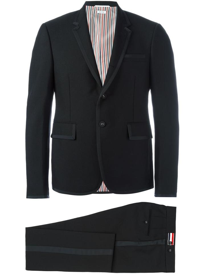 Thom Browne Bias Contrast Formal Suit, Men's, Size: 2, Black, Polyester/cupro/mohair/wool