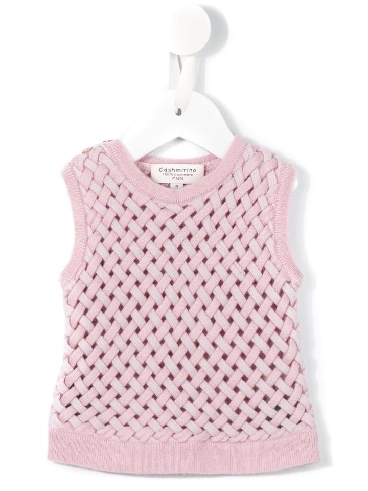 Cashmirino - Lattice Knit Tank Top - Kids - Cashmere - 12 Mth, Pink/purple