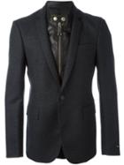 Les Hommes Layered Effect Mixed Media Blazer, Men's, Size: 46, Black, Leather/polyamide/spandex/elastane/virgin Wool
