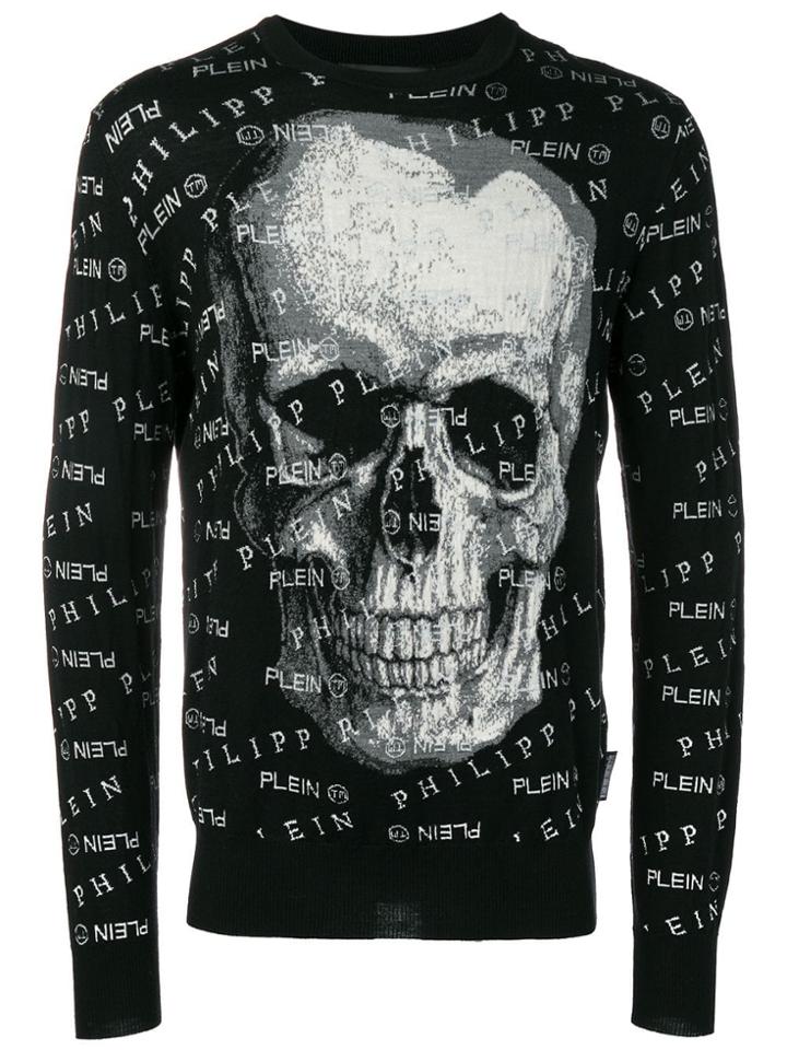 Philipp Plein Multi Logo Skull Intarsia Jumper - Black