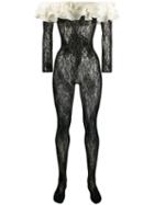 Alessandra Rich Ruffled Lace Bodysuit - Black