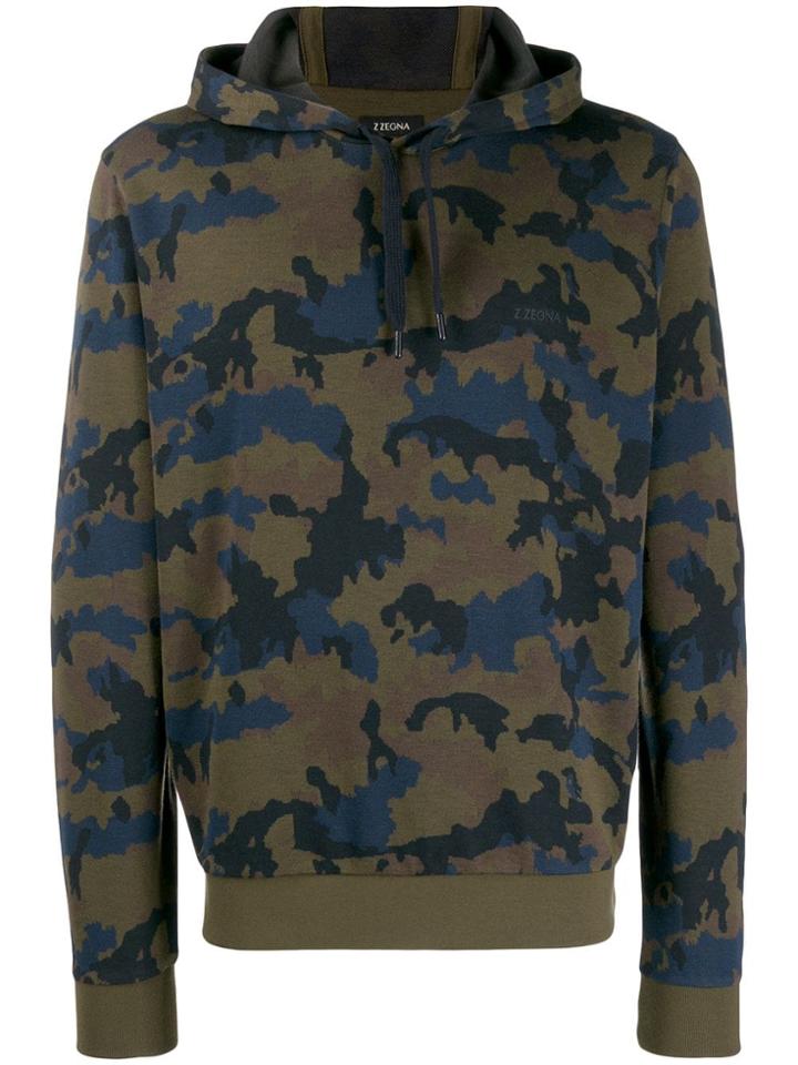 Z Zegna Camouflage Print Hoodie - Green