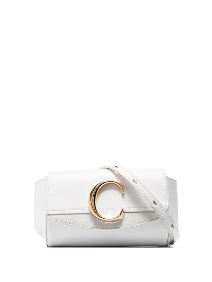 Chloé White C-ring Flap-top Leather Belt Bag