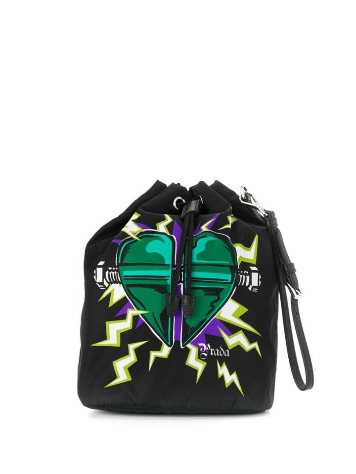 Prada Printed Bucket Bag - Black