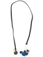 Marni Flower Pendant Necklace, Women's, Black, Cattle Horn/leather