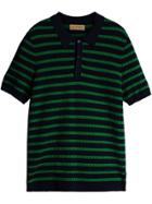 Burberry Striped Knitted Cotton Polo Shirt - Blue