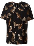 Dolce & Gabbana Bengal Cat Print Blouse, Women's, Size: 44, Black, Silk