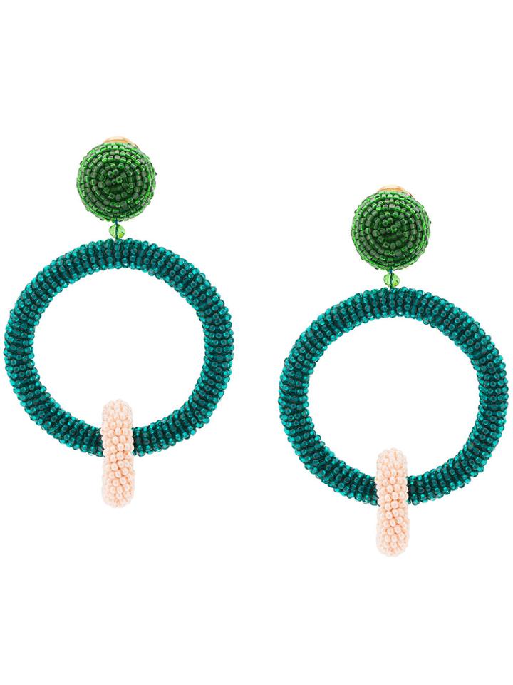 Oscar De La Renta Beaded Double Hoop Earrings - Green