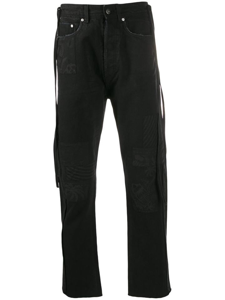 Vyner Articles Patchwork Detail Straight Leg Jeans - Black