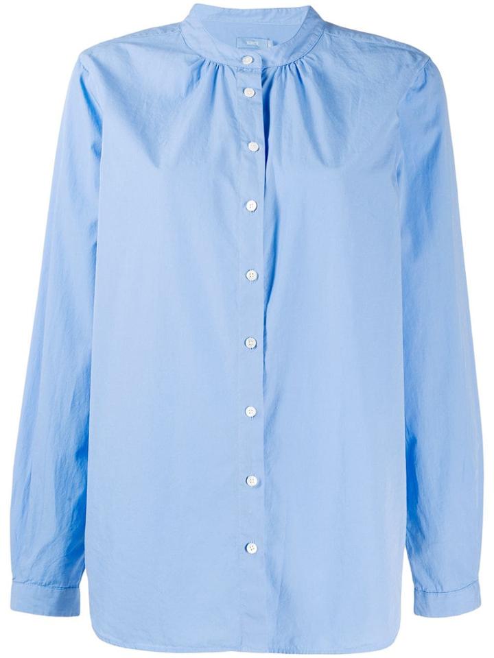 Closed Band Collar Button Shirt - Blue