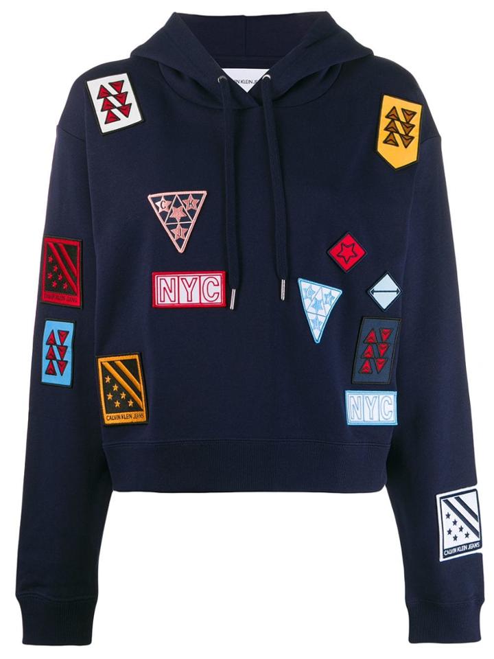 Calvin Klein Multi-badges Cropped Hoodie - Blue