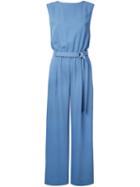 Estnation - Belted Jumpsuit - Women - Polyester/cupro - 38, Blue, Polyester/cupro