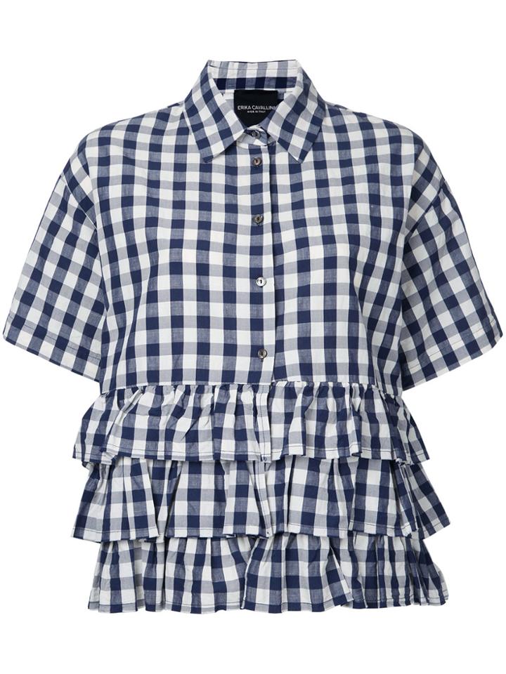 Erika Cavallini Checked Ruffled Shirt - Blue