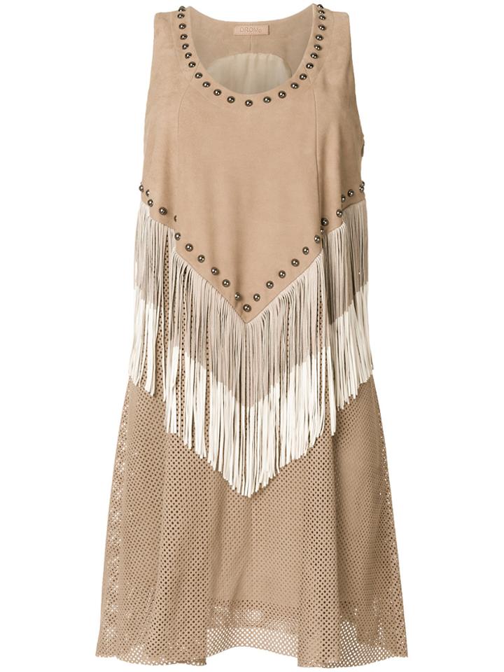 Drome Studded Fringe Dress - Brown