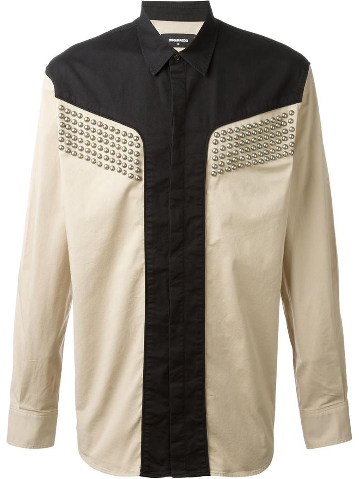 Dsquared2 Studded Shirt, Men's, Size: 48, Nude/neutrals, Cotton/spandex/elastane
