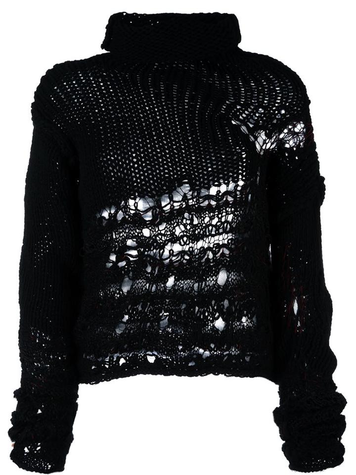 Isabel Benenato Distressed Jumper, Women's, Size: 40, Black, Alpaca/yak/hemp/polyamide