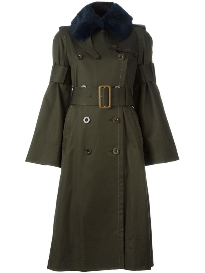 Sacai Fur Collar Trenchcoat - Green