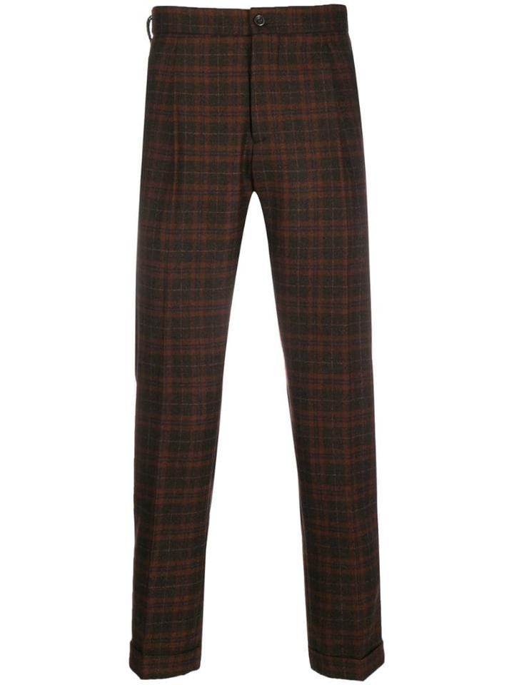 Berwich Checked Slim-fit Trousers - Brown