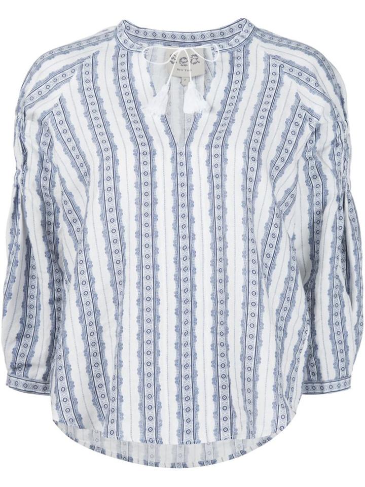 Sea Elastic Sleeves Peasant Blouse, Women's, Size: 2, White, Linen/flax
