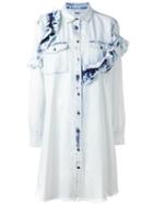 Msgm Ruffled Detail Denim Shirt, Women's, Size: 40, Blue, Cotton