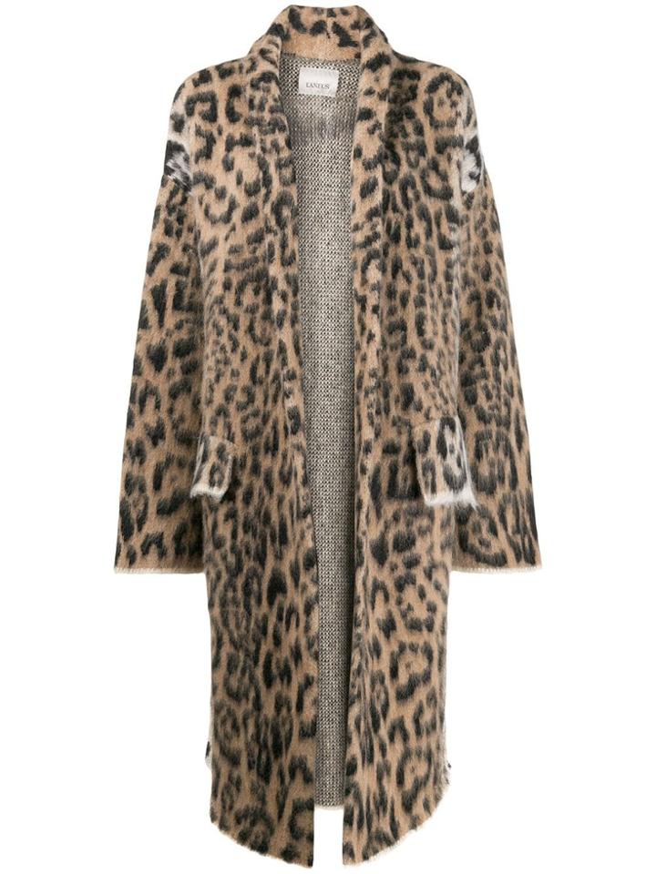 Laneus Leopard Intarsia Coat - Neutrals