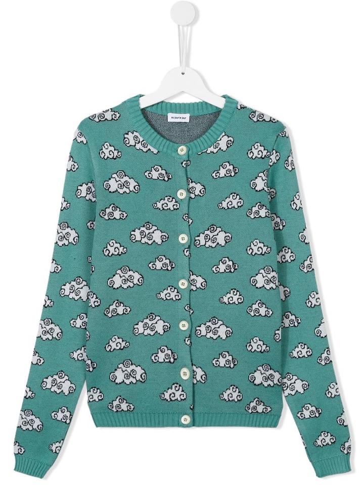 Au Jour Le Jour Kids Cloud Intarsia Knit Cardigan, Girl's, Size: 14 Yrs, Green