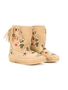 Alberta Ferretti Kids Floral Embroidered Fringe Boots - Neutrals