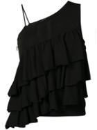 Co - Asymmetric Ruffled Blouse - Women - Cotton/nylon/spandex/elastane/viscose - M, Black, Cotton/nylon/spandex/elastane/viscose